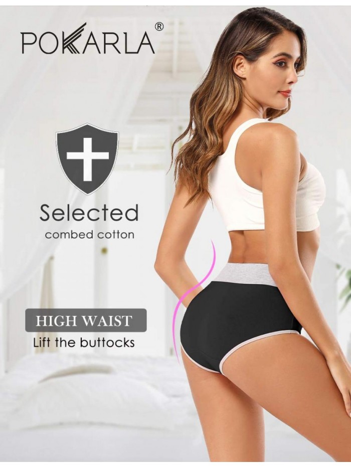 Women's High Waisted Cotton Underwear Soft Breathable Panties Stretch Briefs Regular & Plus Size 5-Pack 