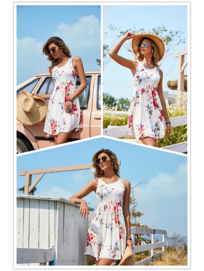 LONGYUAN Summer Dresses for Women 2022 Stretchy Sun Dress Tank Dresses with Pockets