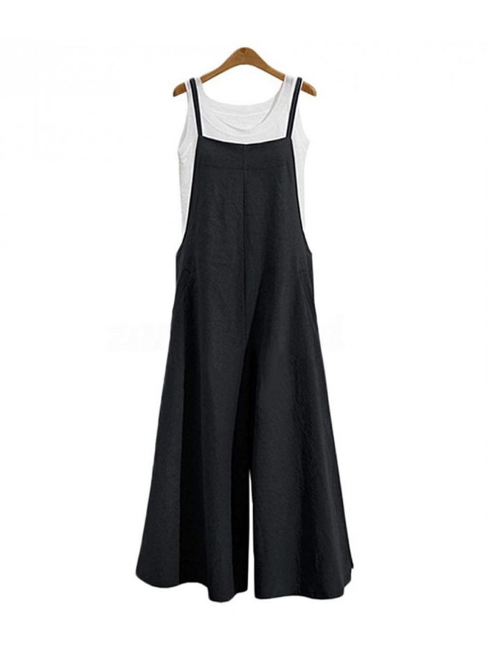 Women Casual Loose Long Bib Pants Wide Leg Jumpsuits Baggy Cotton Rompers Overalls with Pockets PZZ 