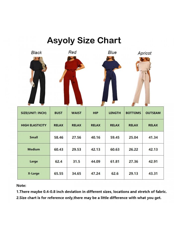 ASYOLY Jumpsuits for Women Casual Loose Batwing Sleeve Crewneck Rompers Long Pants Belted Wide Legs Overall S-XL