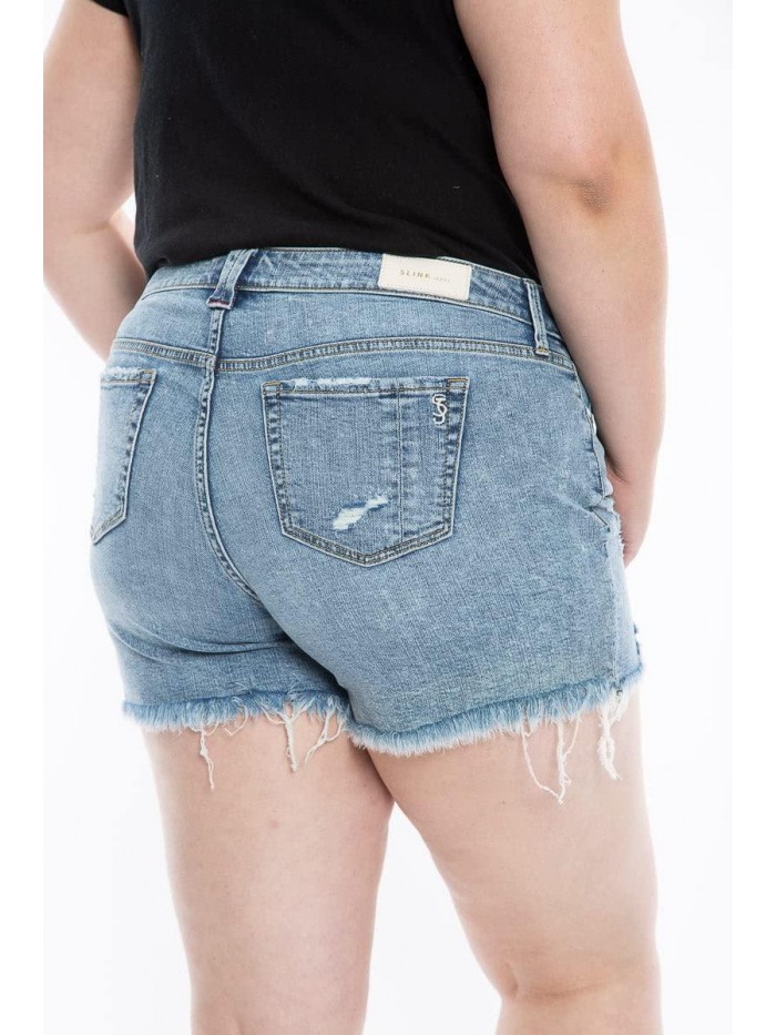 - Premium Women's Plus Size Mid Rise Stretch Denim Shorts (Light Blue) 