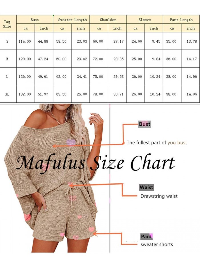 Mafulus Women's 2 Piece Outfits Sweater Set Off Shoulder Knit Top + Drawstring Waist Short Suits Casual Cute Sets