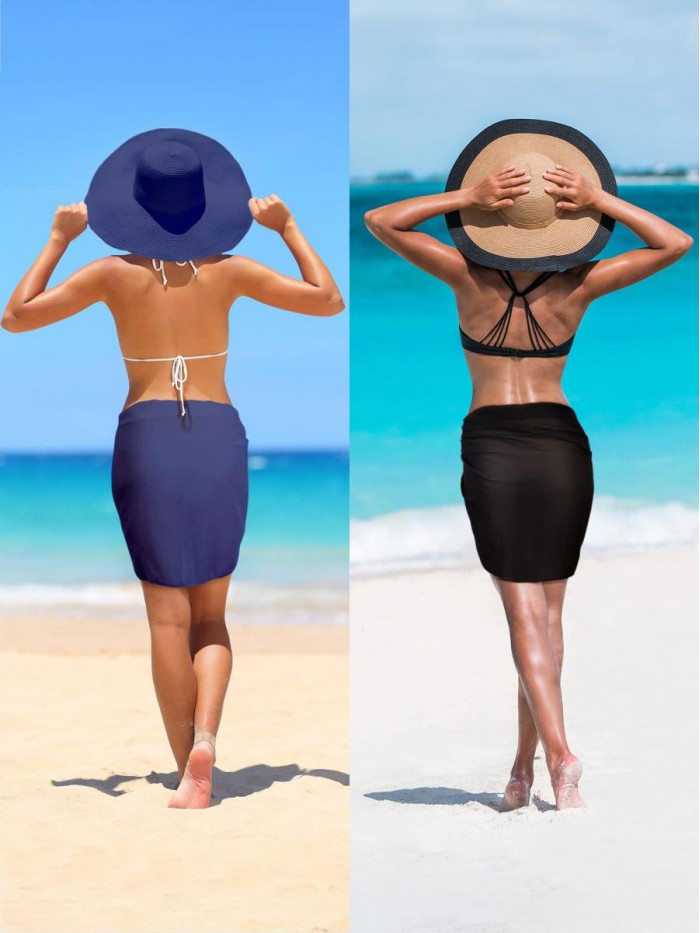 2 Pieces Sarong Coverups for Women Bathing Suit Wrap Swimsuit Skirt Beach Bikini Cover Up Swimwear Chiffon 