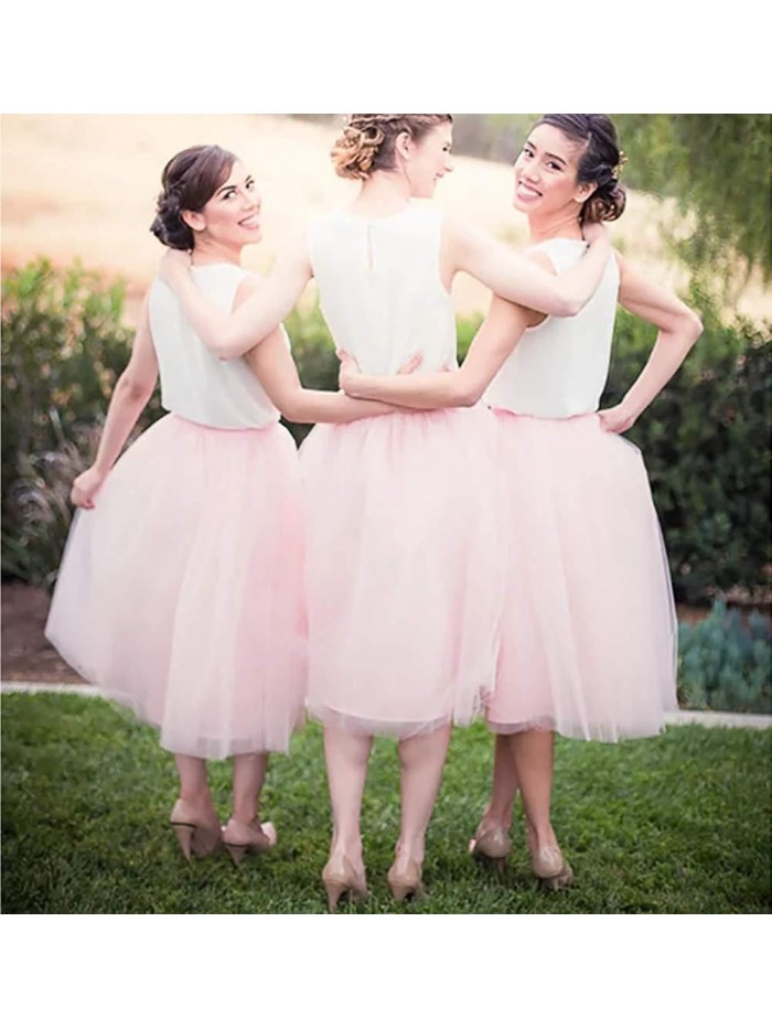 5 Layers Tulle Skirt - Tea Length High Waist Bridal Midi Skirt Tutu forWedding Party Evening 