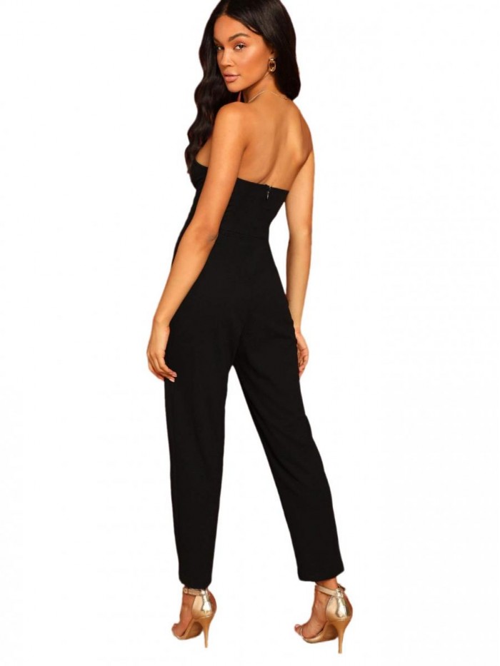 Romwe Women's Elegant Sweetheart Neck Strapless Stretchy Party Romper Jumpsuit