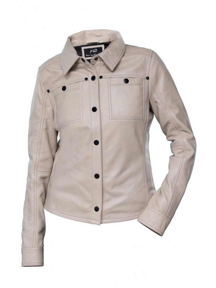 Casual Lambskin Leather Shirt Jacket - Classic Fit Long Sleeves Button Down Shirt Shacket with Front Pocket for Women 