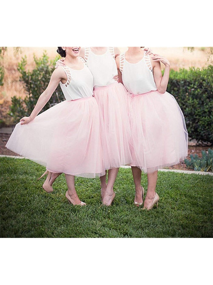 5 Layers Tulle Skirt - Tea Length High Waist Bridal Midi Skirt Tutu forWedding Party Evening 