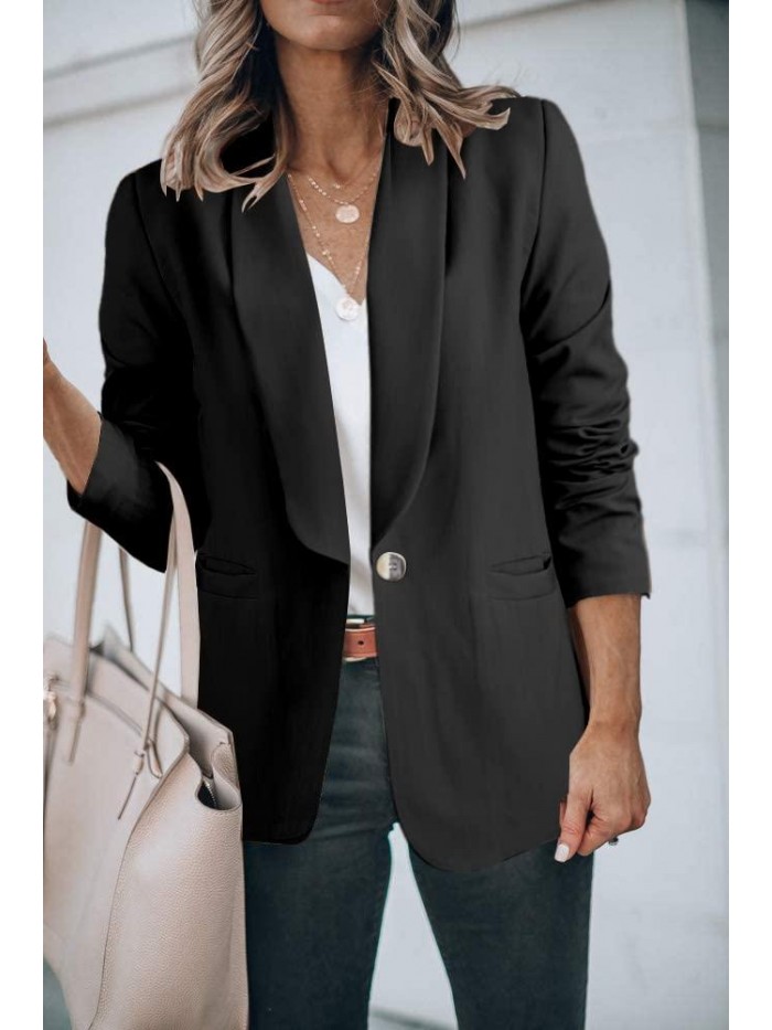 Women's Casual Blazers Long Sleeve Lapel Button Slim Work Office Blazer Jacket Suit 