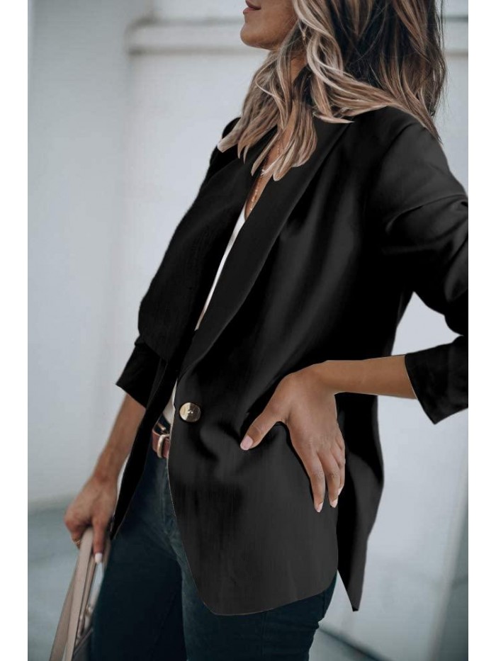 Women's Casual Blazers Long Sleeve Lapel Button Slim Work Office Blazer Jacket Suit 