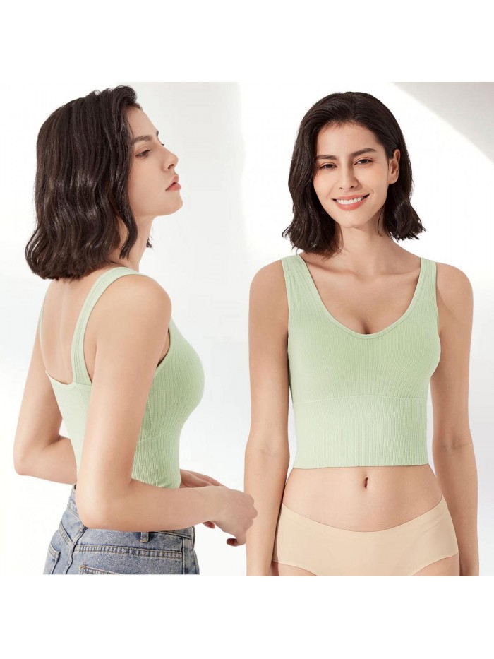 4 Pieces Comfy Cami Bra for Women Crop Top Yoga Bralette Longline Padded Lounge Bra Pack of 4 