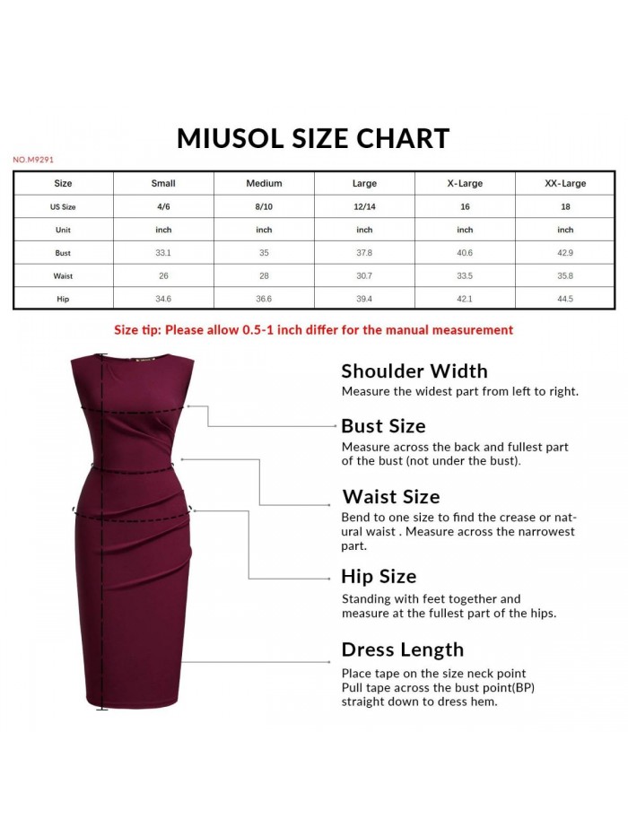 Miusol Women's Retro Ruffle Style Slim Work Pencil Dress