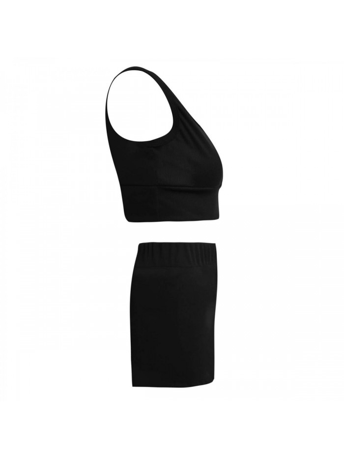 Workout Sets for Women 2 Piece Outfits Solid Sleeveless Ribbed Crop Tank Tops Sport Bra High Waisted Gym Athletic Shorts 