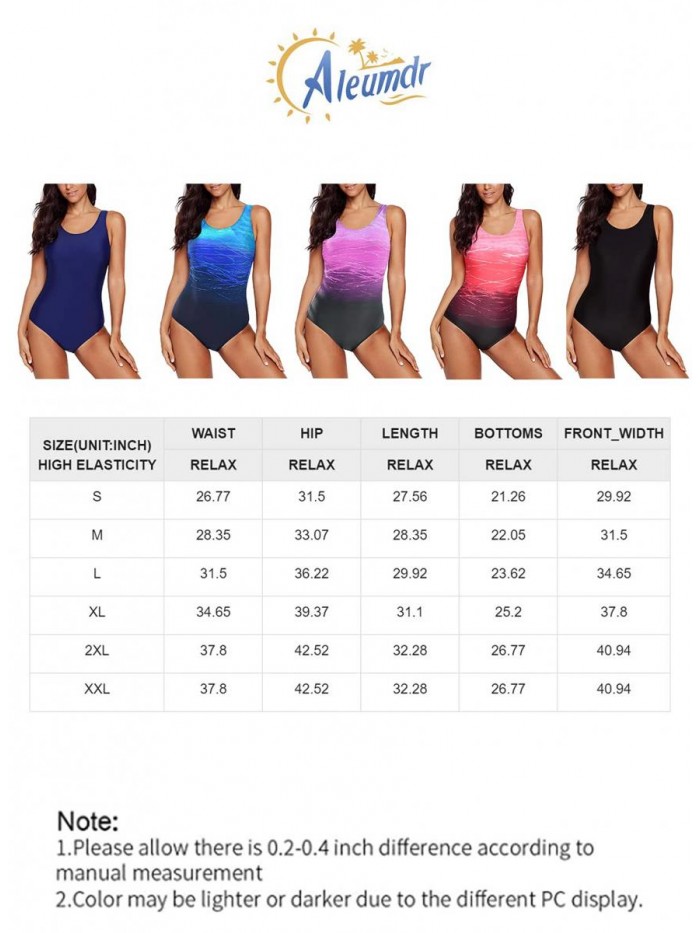 Womens Color Block Print One Piece Swimsuits Athletic Training Swimwear Bathing Suits 