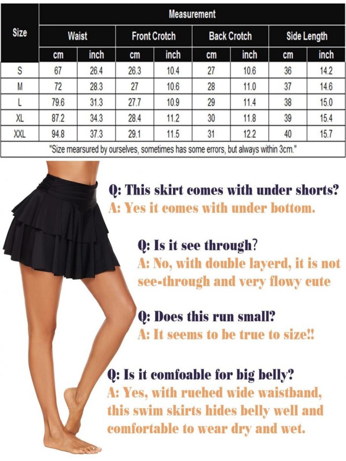 Womens Swim Skirt High Waist Skirted Bottoms Tankini Swimsuits Skirt with Built-in Brief 