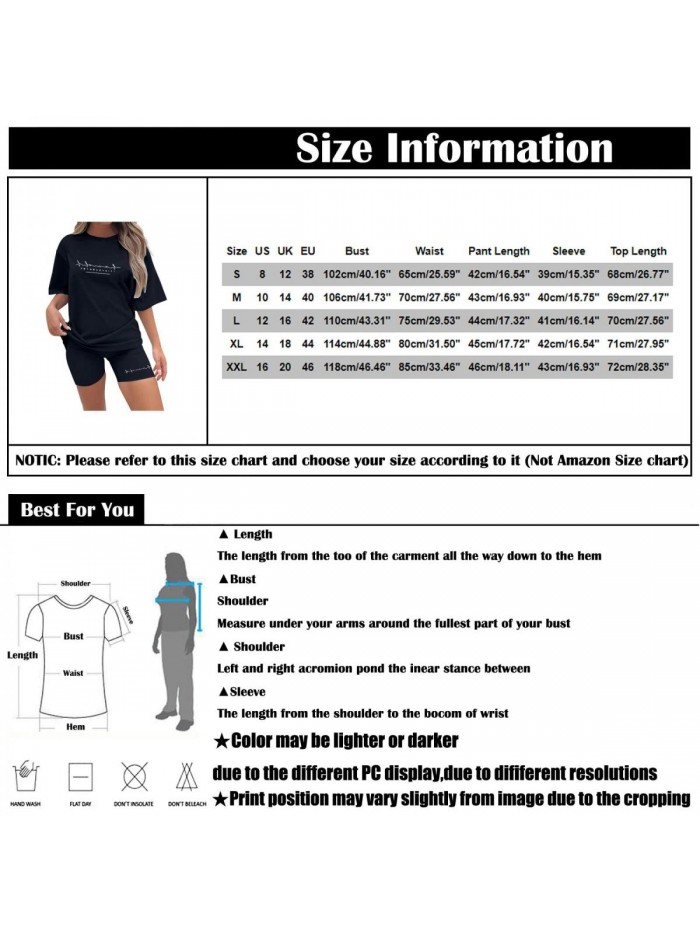 2 Piece Outfit Sets Casual Oversized T-Shirt Tops Biker Shorts Workout Sport s Tracksuit 
