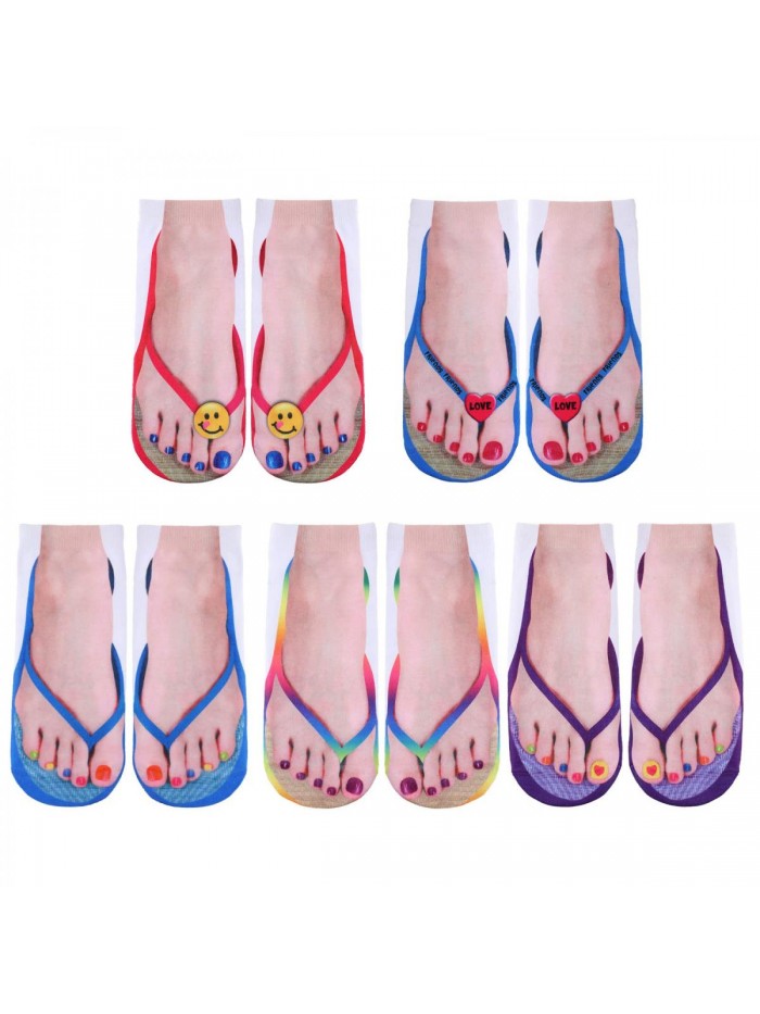 10 Pairs 3D Pattern Socks Women Print Socks Manicure Print Flip Flop Socks Casual Personalized Socks with Feet Printed on