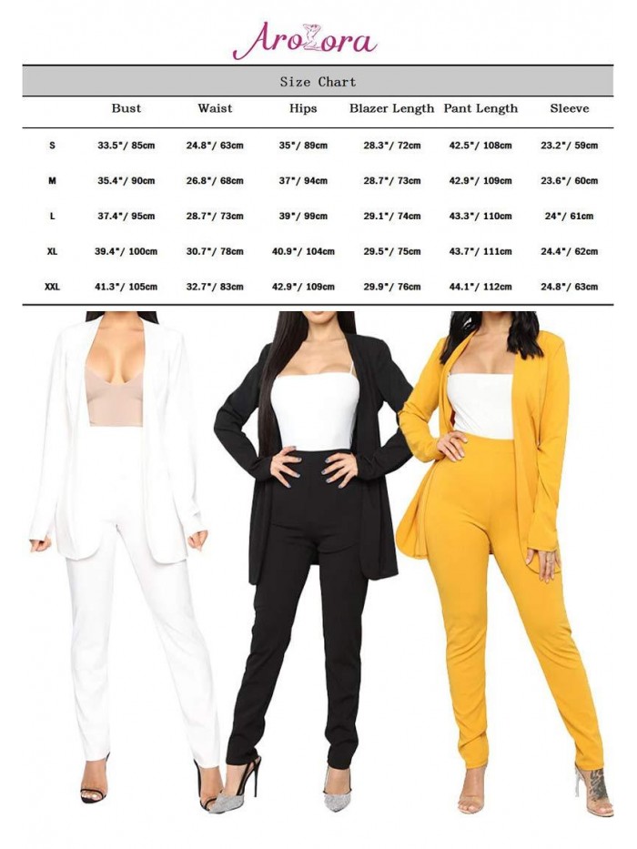 Lora Women's 2 Piece Outfit Casual Solid Open Front Blazer and Pencil Pant Suits Set 
