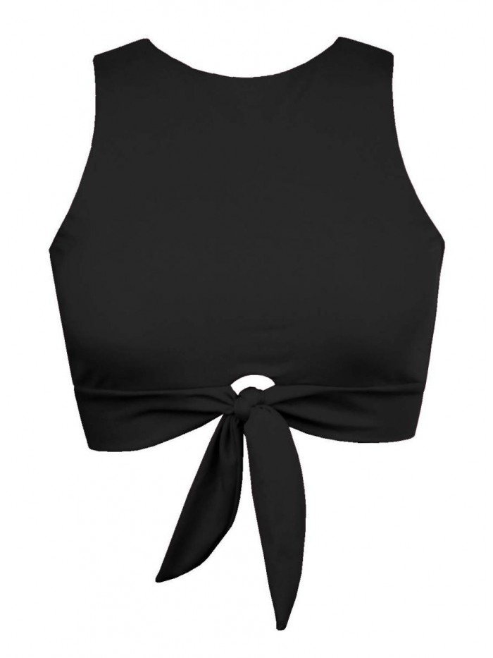 Balasami Women's Cut Out Tie Knot Front Scoop High Neck Tank Crop Top Bikini Swimsuit Top Only