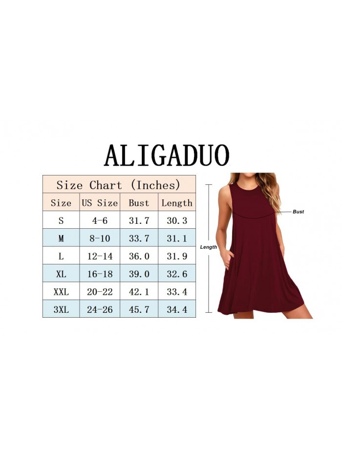 ALIGADUO Women's Casual T-Shirt Dress Beach Cover Up Sleeveless Sundress with Pocket