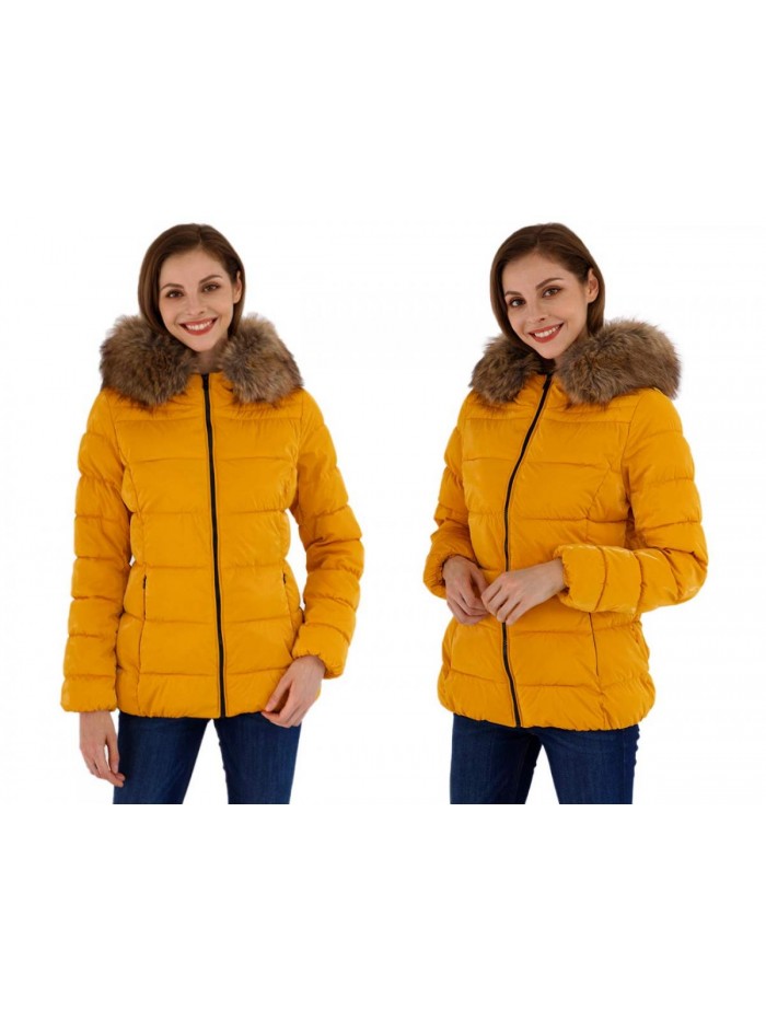 Bellivera Womens Lightweight Puffer Jacket, Winter Coats for Women Warm Quilted Bubble Padded Hood Coat with Faux Fur Collar