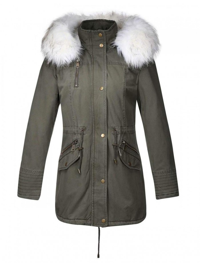 Bellivera Women Twill Parka Jacket, Winter Fashion Warm Long Hood Coat with Faux Fur Collar