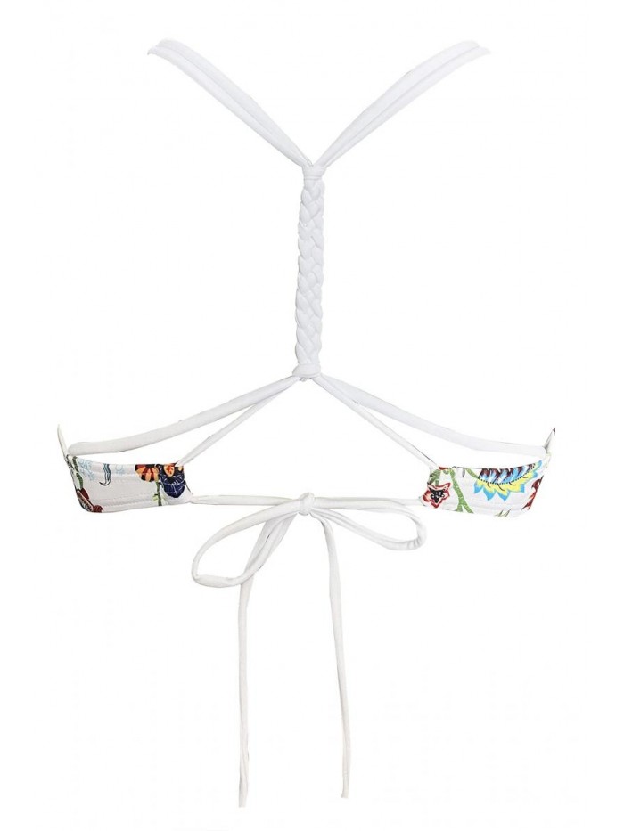 Balasami Women's Adjustable Print Braided Straps Back Cross Vintage Swimsuit Bikini Top Only