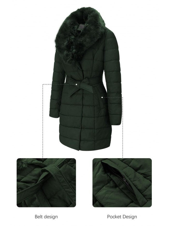 Bellivera Leather Puffer Jacket, Winter Coats for Women Fashion Bubble Padded Long Coat with Detachable Faux Fur Collar