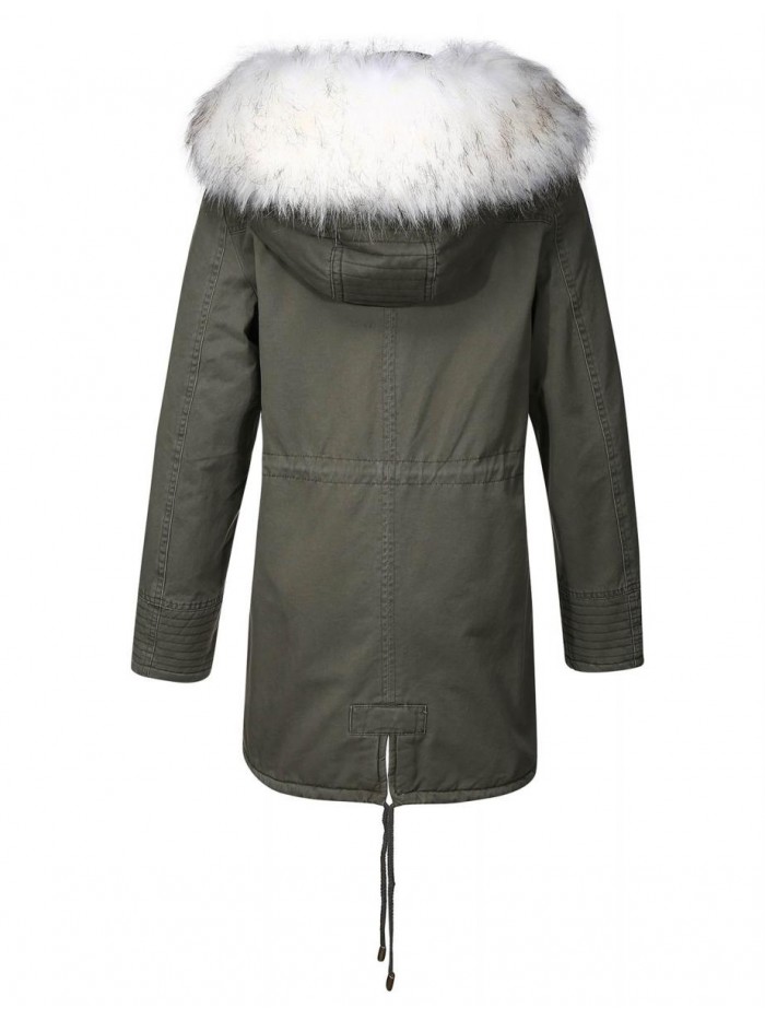 Bellivera Women Twill Parka Jacket, Winter Fashion Warm Long Hood Coat with Faux Fur Collar