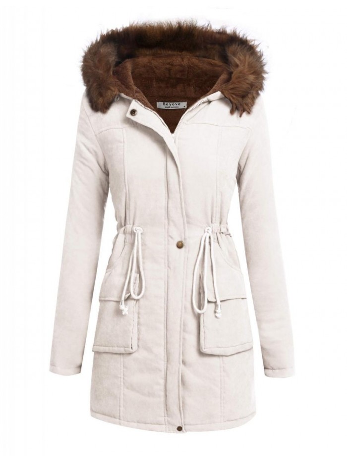 Beyove Womens Hooded Warm Winter Coats with Faux Fur Lined Outerwear Jacket