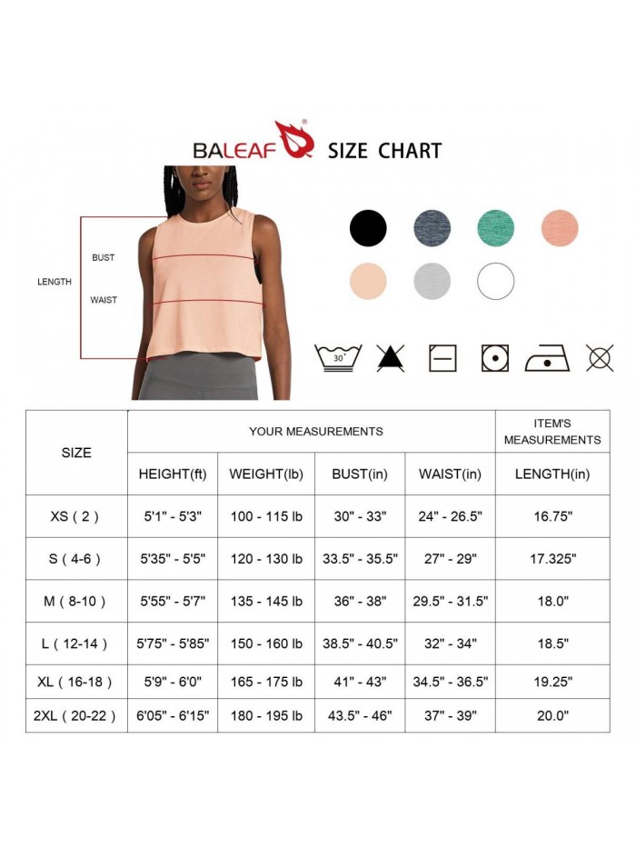 BALEAF Women's Workout Crop Tank Cropped Muscle Tops Cute Quick Dry Gym Yoga Shirts