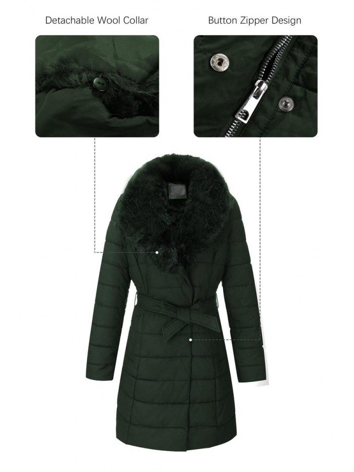Bellivera Leather Puffer Jacket, Winter Coats for Women Fashion Bubble Padded Long Coat with Detachable Faux Fur Collar