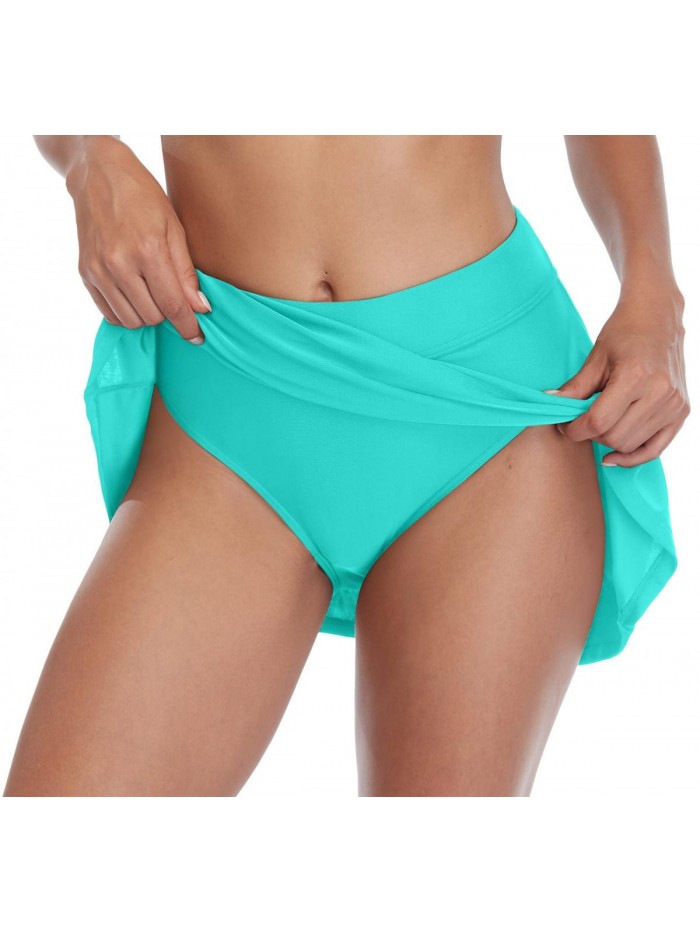 beautyin Women's Solid Swim Skirt Build-in Brief Tummy Control Tankini Bottoms