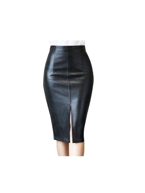 Women's Faux Leather Skirt High Waisted Stretch Sp...