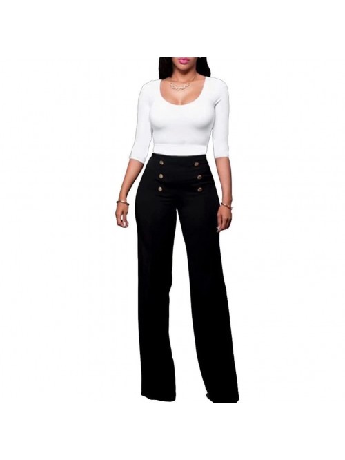 Stretchy High Waisted Wide Leg Button-Down Pants S...