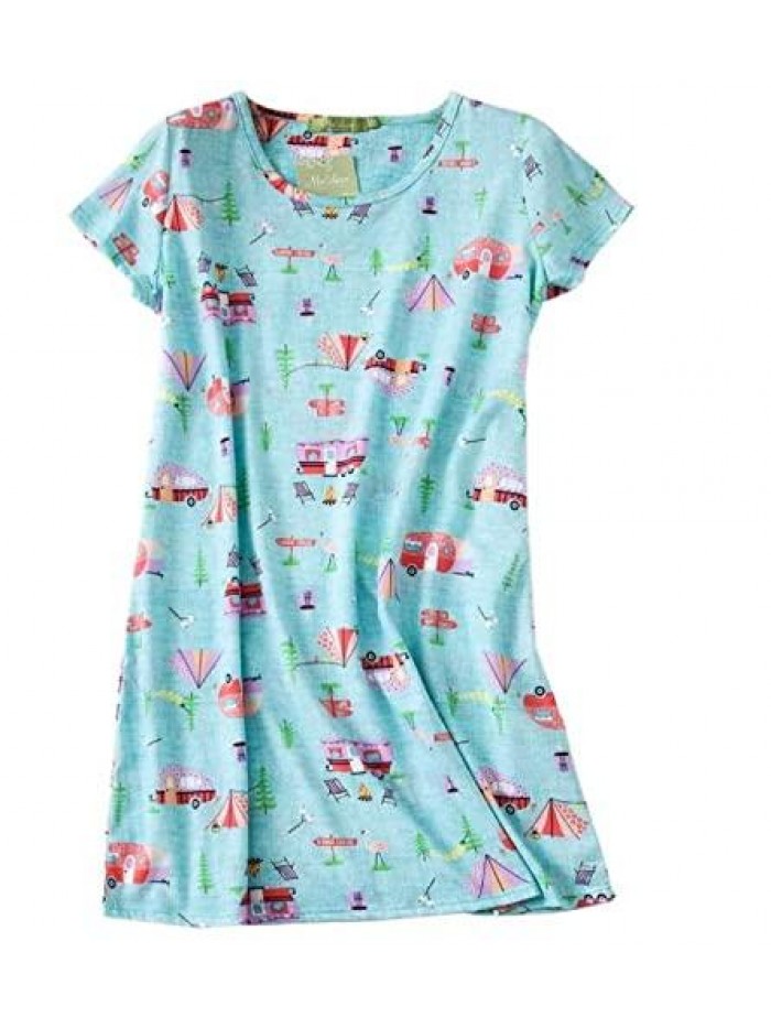 Cotton Nightgown Assorted Print Short Sleeves Shirt Casual Print Sleepdress 