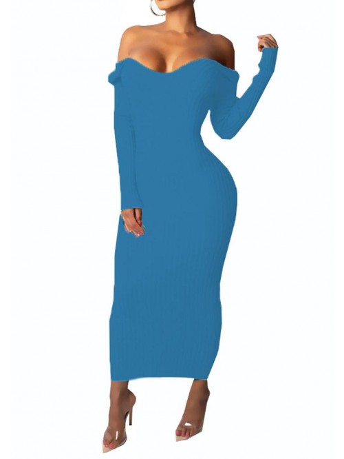 Women's Off Shoulder Long Sleeves Bodycon Sweater ...