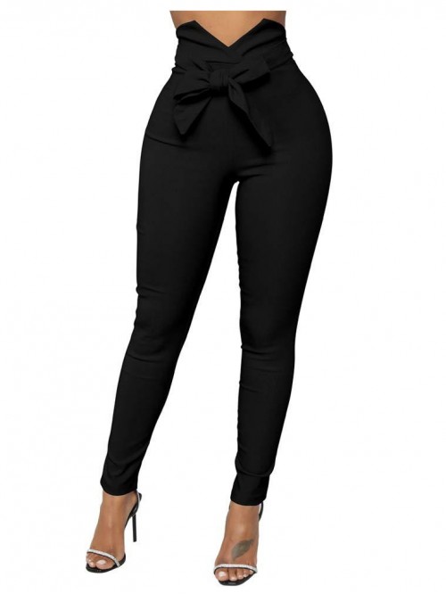 Women's Casual High Waist Stretch Trousers Solid P...