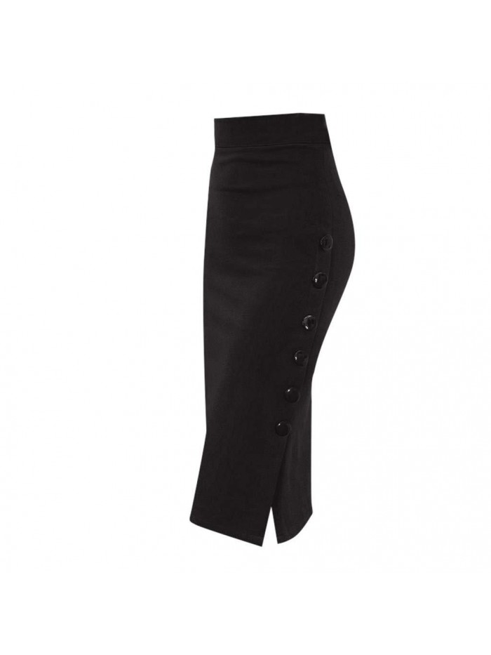 Skirt for Womens Long Mermaid Skirts Bodycon Skirt High Waisted Button Slit Midi Skirt Split Midi Skirt 