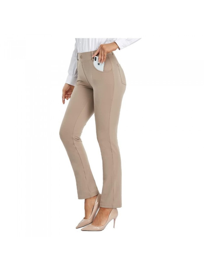 Work Pants for Women - 4 Way Stretch Non See Ease Into Comfy Through Pull on Dress Pants for Women Casual Business 