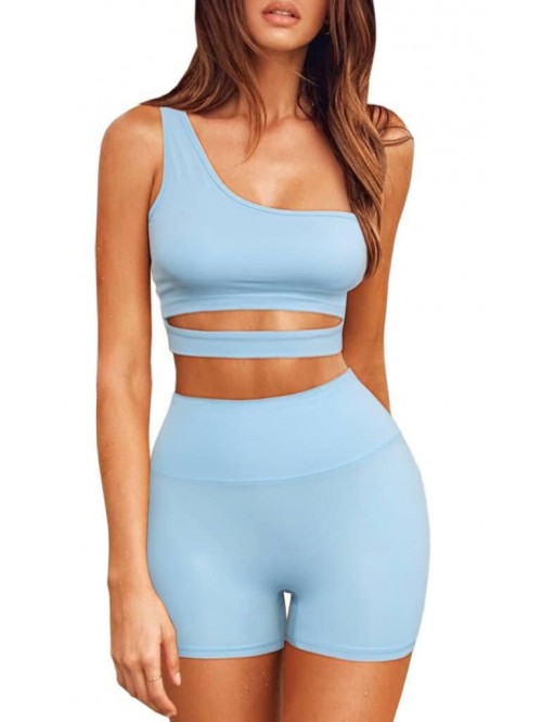 2 Piece Workout Outfits for Women One Shoulder Cou...
