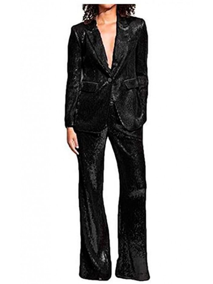 Sequined Fashion Suit Set One Button 2 Piece Wedding Tuxedos Blazer Pants Prom Party Outfit 