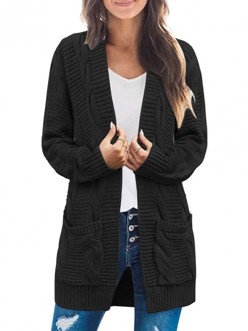 Women's Cable Knit Long Sleeve Cardigans Chunky Op...