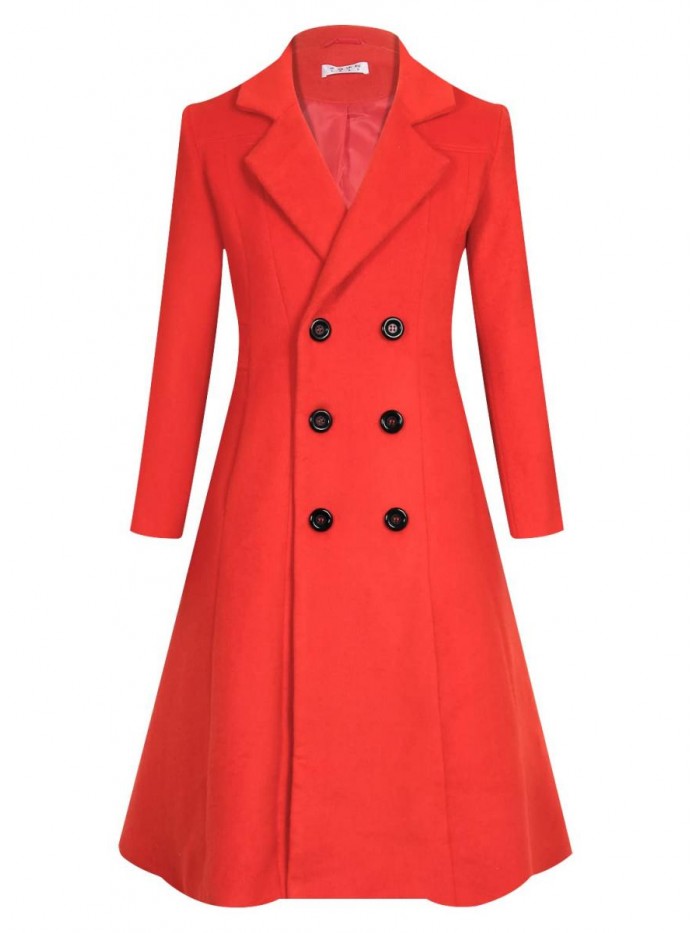 Women's Winter Wool Dress Coat Double Breasted Pea Coat Long Trench Coat 