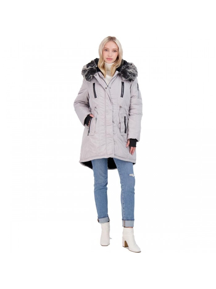 Madden Women's Faux Fur Lined Mid-Length Anorak Jacket with Hood 