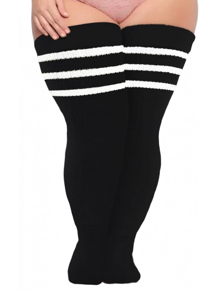 Plus Size Womens Thigh High Socks for Thick Thighs- Extra Long Striped Thick Over the Knee Stockings- Leg Warmer Boot Socks