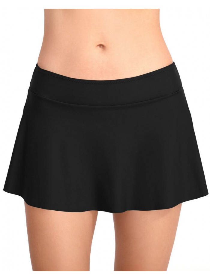 Womens Swim Skirt Mid Waist Skort Swimsuit Bikini Tankini Bottom Solid Swimming Skirts with Shorts 