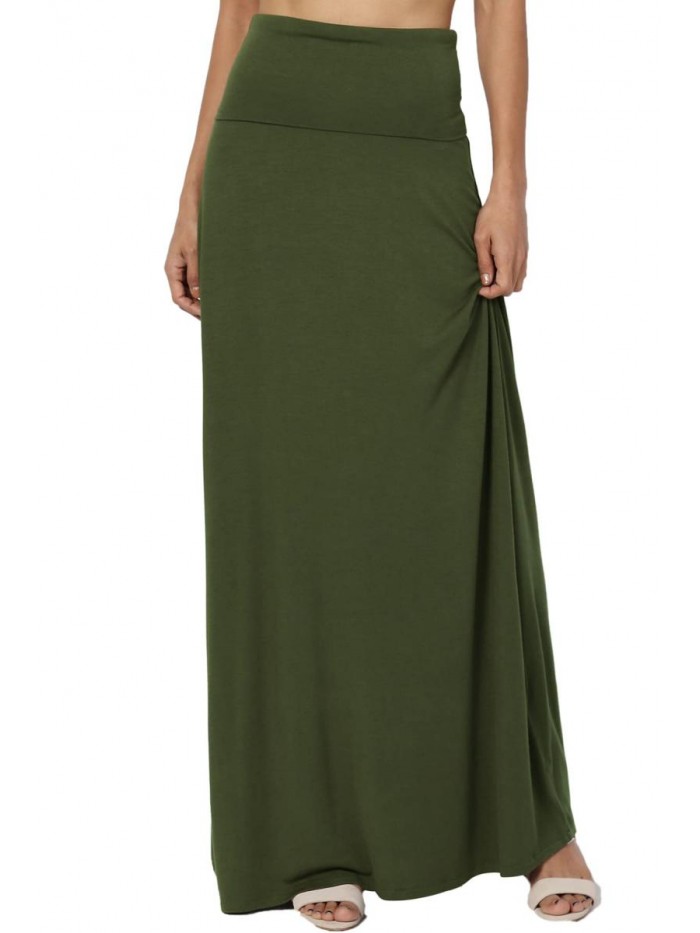 S~3XL Women's Casual Lounge Solid Draped Jersey Relaxed Long Maxi Skirt 