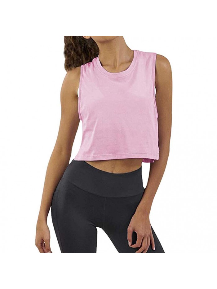 Crop Top Tank Cropped Sleeveless Workout Muscle Tops Cute Gym Yoga Shirts 
