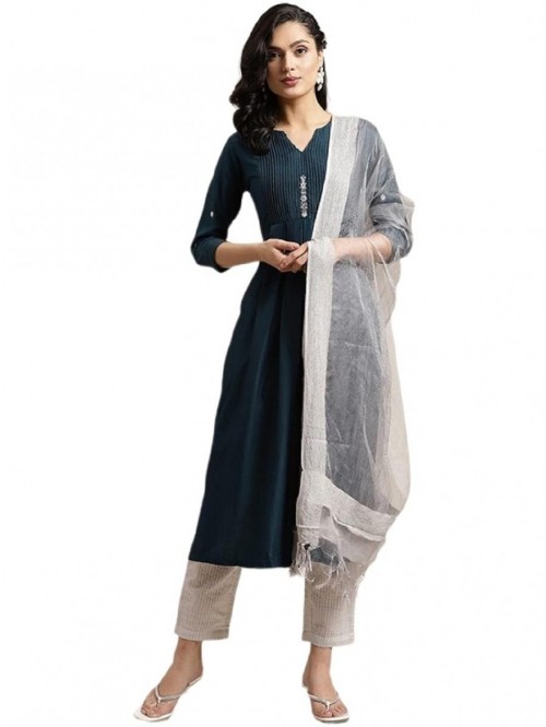 Designer Indian Women Silk Blend Kurta With Palazz...