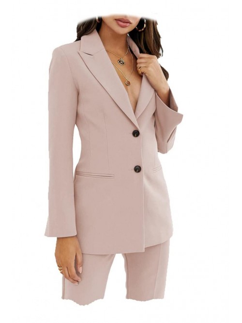 2 Pieces Suits Casual Office Lady Notch Lapel Sing...